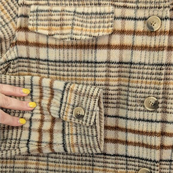 Joie Brown Plaid Fleece Button Down Jacket Coat Heritage Light Academia Medium - Picture 6 of 14